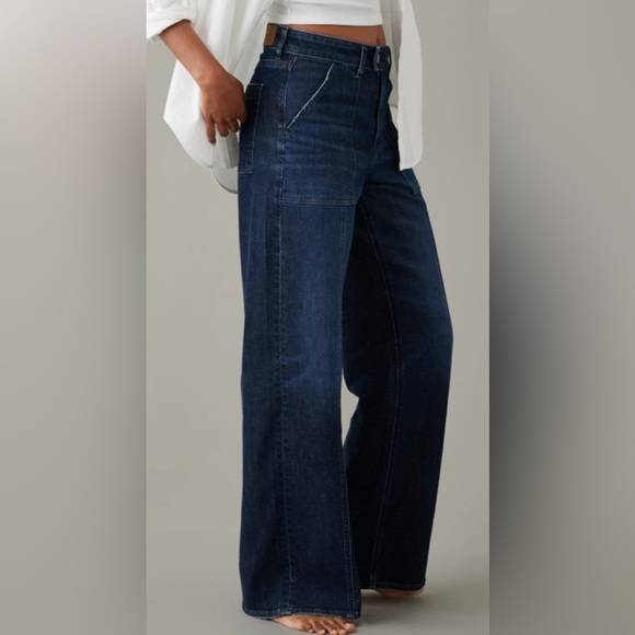 AMERICAN EAGLE DREAMY DRAPE STRETCH SUPER HIGH-WAISTED BAGGY WIDE-LEG JEAN 6 - Picture 3 of 10